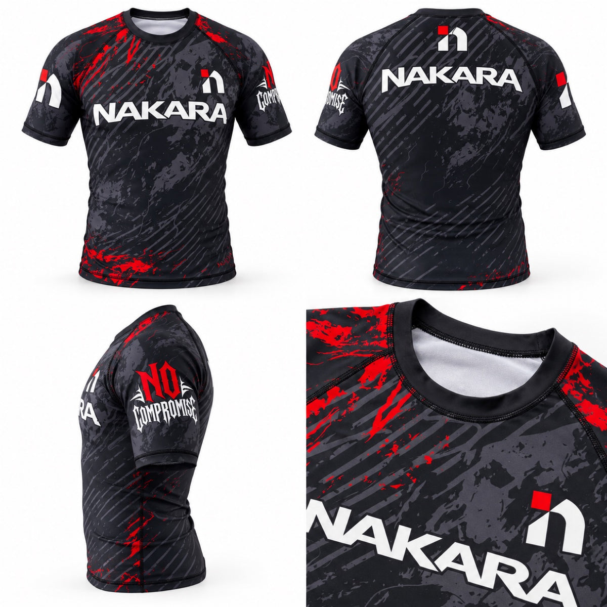 NAKARA short sleeve rash guard — front, back and side views